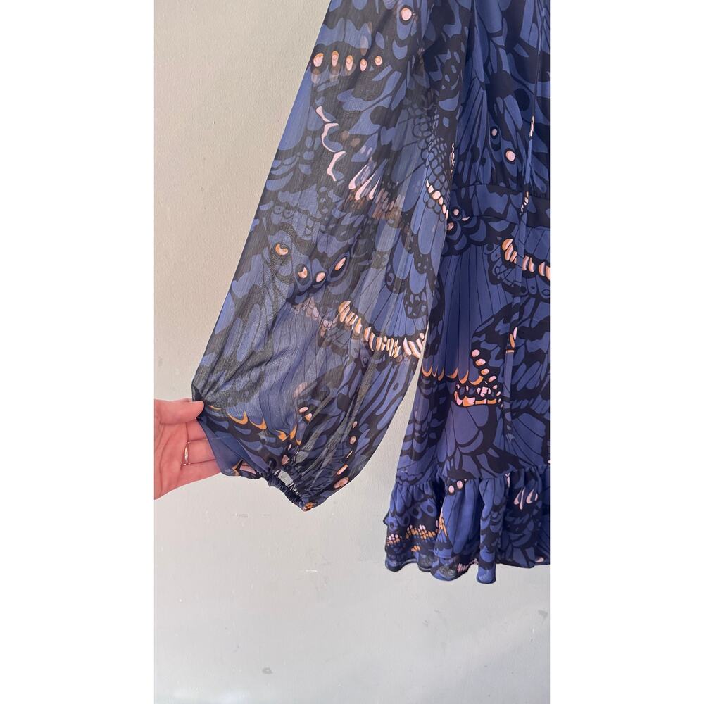 TED BAKER Pollei Ruffled Asymmetric Mini Long-sleeve Dress Size 0 Balloon Sleeve - Picture 5 of 11